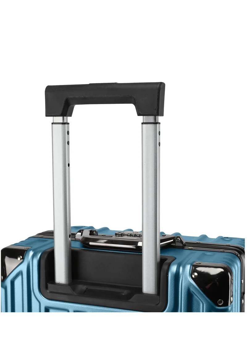 CABINPRO Dark Blue Lightweight Aluminum Frame Fashion Luggage Trolley Polycarbonate Hard Case Medium Checked Luggage Suitcase with 4 Quite 360 Degree Double Spinner Wheels CP001 Dark Blue  | Best Price UAE