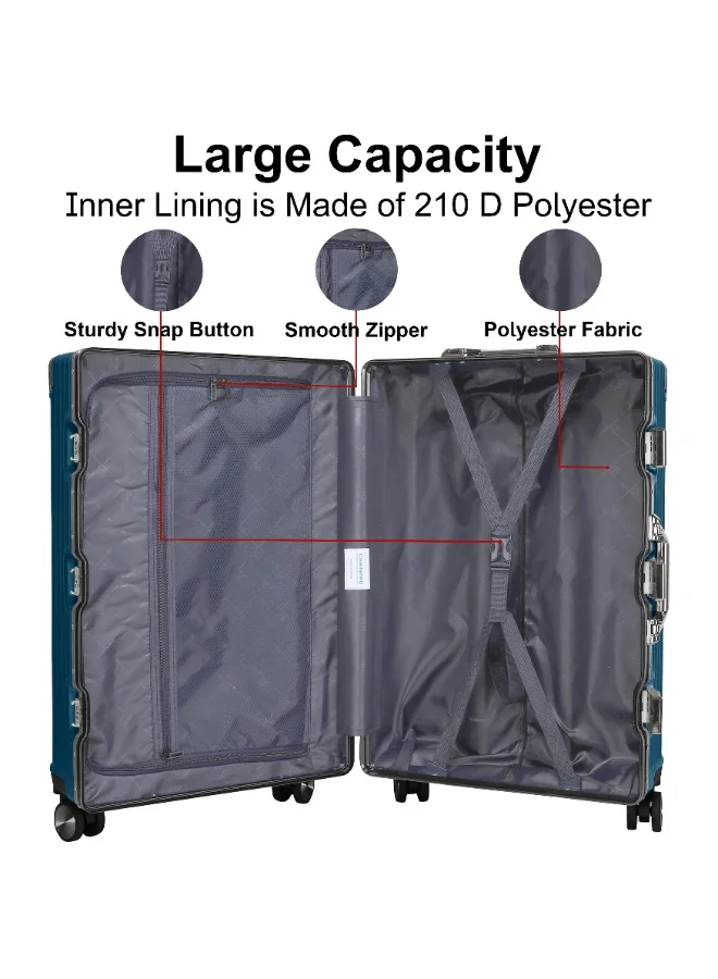 CABINPRO Dark Blue Lightweight Aluminum Frame Fashion Luggage Trolley Polycarbonate Hard Case Medium Checked Luggage Suitcase with 4 Quite 360 Degree Double Spinner Wheels CP001 Dark Blue  | Best Price UAE