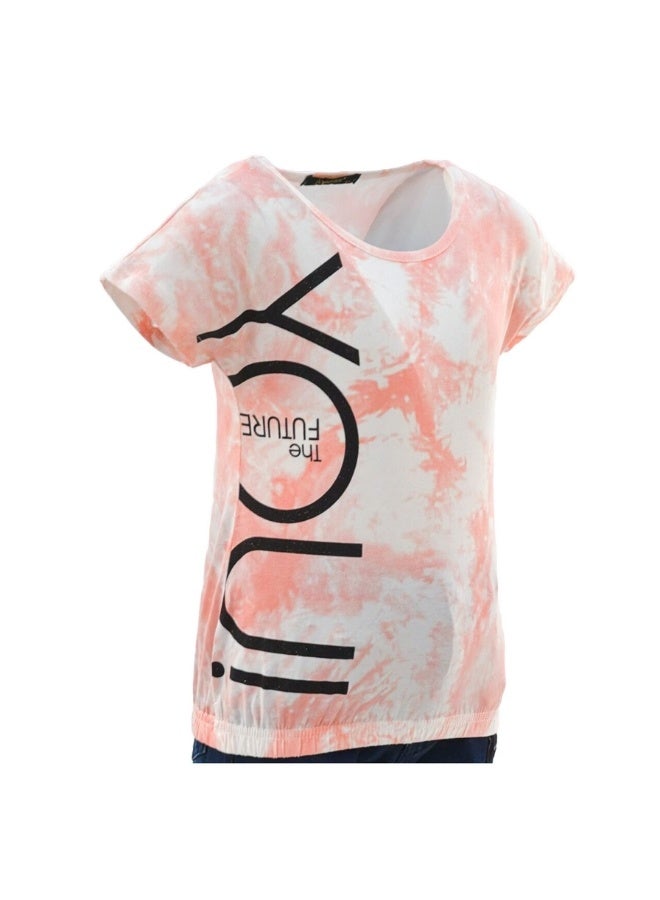 JOANNA JOANNA 23KY376B Girl's Tie Dye Design Round Neck Short Sleeve T-Shirt - Orange - Image 2