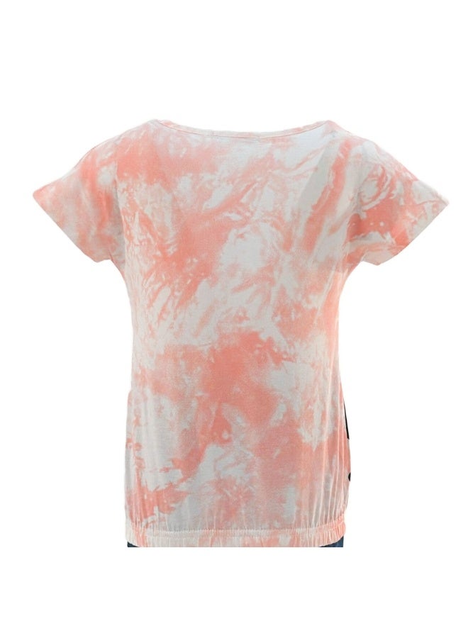 JOANNA JOANNA 23KY376B Girl's Tie Dye Design Round Neck Short Sleeve T-Shirt - Orange - Image 3