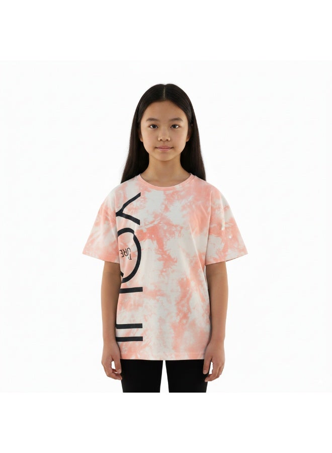 JOANNA 23KY376A Girl's Tie Dye Design Round Neck Short Sleeve T-Shirt - Orange - 8 Years - Image 1