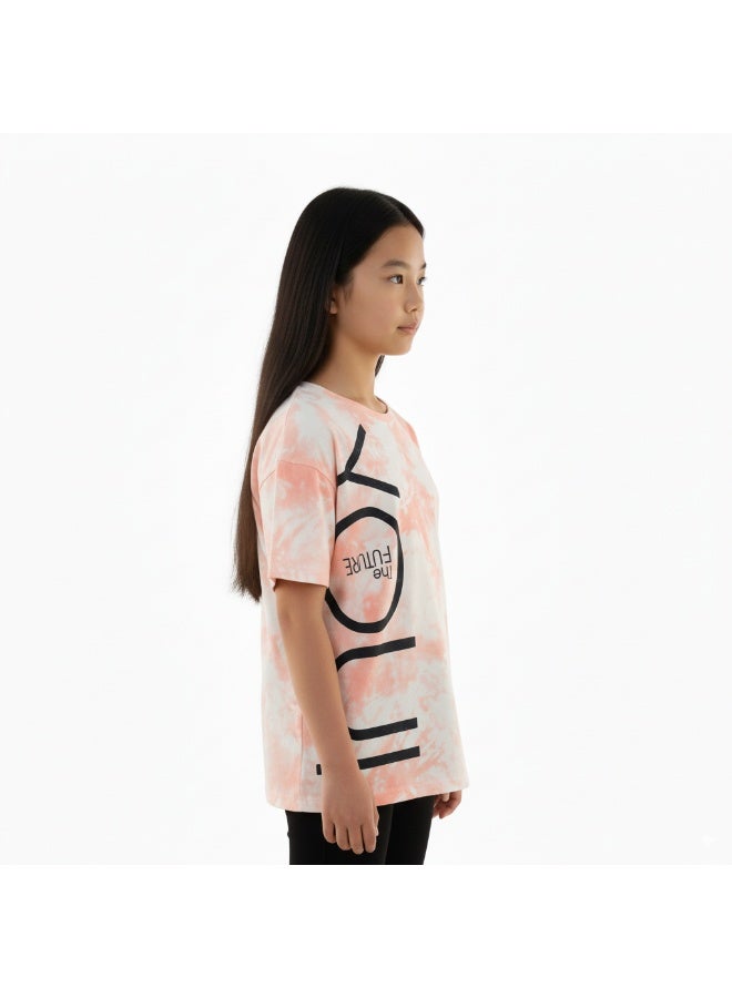 JOANNA 23KY376A Girl's Tie Dye Design Round Neck Short Sleeve T-Shirt - Orange - 8 Years - Image 2