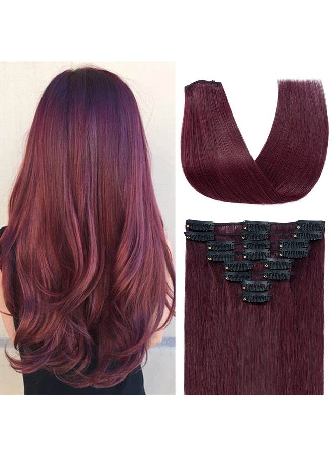 S-noilite Clip in Hair Extensions Real Human Hair 24 Inch Burgundy Hair Extensions Remy Human Hair Clip In For Women Natural Straight Clip on Extension 8PCS 80g #99J Wine Red - Image 1