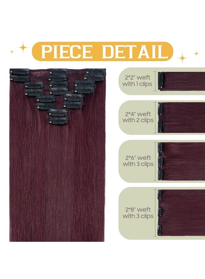 S-noilite Clip in Hair Extensions Real Human Hair 24 Inch Burgundy Hair Extensions Remy Human Hair Clip In For Women Natural Straight Clip on Extension 8PCS 80g #99J Wine Red - Image 5