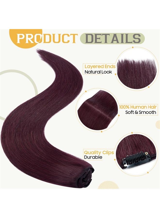 S-noilite Clip in Hair Extensions Real Human Hair 24 Inch Burgundy Hair Extensions Remy Human Hair Clip In For Women Natural Straight Clip on Extension 8PCS 80g #99J Wine Red - Image 2