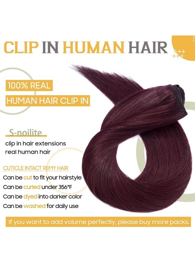 S-noilite Clip in Hair Extensions Real Human Hair 24 Inch Burgundy Hair Extensions Remy Human Hair Clip In For Women Natural Straight Clip on Extension 8PCS 80g #99J Wine Red - Image 3