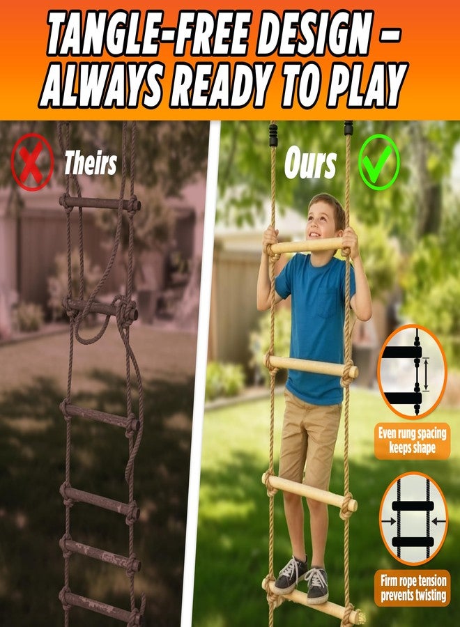 Trailblaze Wooden Rope Ladder for Kids - 6ft Outdoor Climbing Ladder with Real Wood Rungs, Heavy-Duty Rope & 2 Carabiners - Treehouse, Swing Set, Ninja Course & Playground Accessory - Image 4