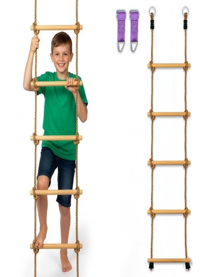 Trailblaze Wooden Rope Ladder for Kids - 6ft Outdoor Climbing Ladder with Real Wood Rungs, Heavy-Duty Rope & 2 Carabiners - Treehouse, Swing Set, Ninja Course & Playground Accessory - Image 1