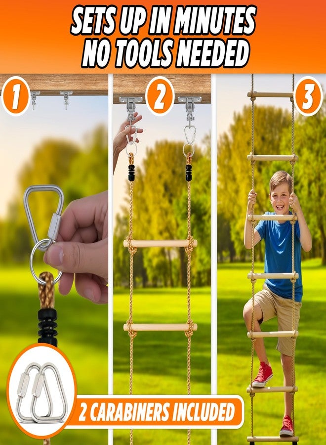 Trailblaze Wooden Rope Ladder for Kids - 6ft Outdoor Climbing Ladder with Real Wood Rungs, Heavy-Duty Rope & 2 Carabiners - Treehouse, Swing Set, Ninja Course & Playground Accessory - Image 3