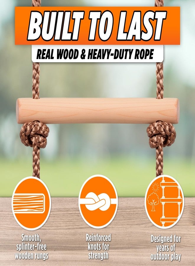Trailblaze Wooden Rope Ladder for Kids - 6ft Outdoor Climbing Ladder with Real Wood Rungs, Heavy-Duty Rope & 2 Carabiners - Treehouse, Swing Set, Ninja Course & Playground Accessory - Image 2