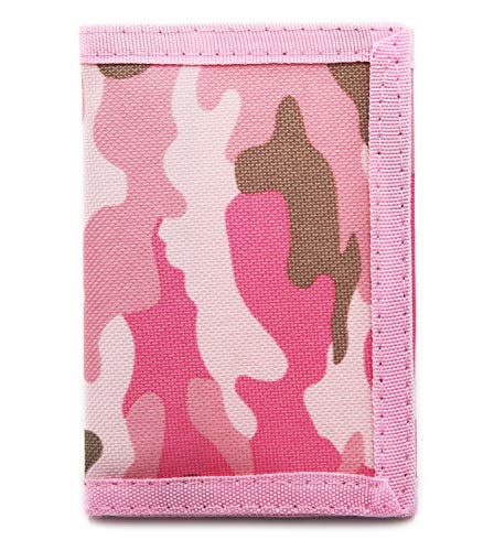 AI-DEE RFID Trifold Canvas Outdoor Sports Wallet for Kids - Front Pocket Wallet with Magic Sticker (Pink Camouflage) - Image 3