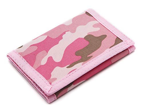 AI-DEE RFID Trifold Canvas Outdoor Sports Wallet for Kids - Front Pocket Wallet with Magic Sticker (Pink Camouflage) - Image 1
