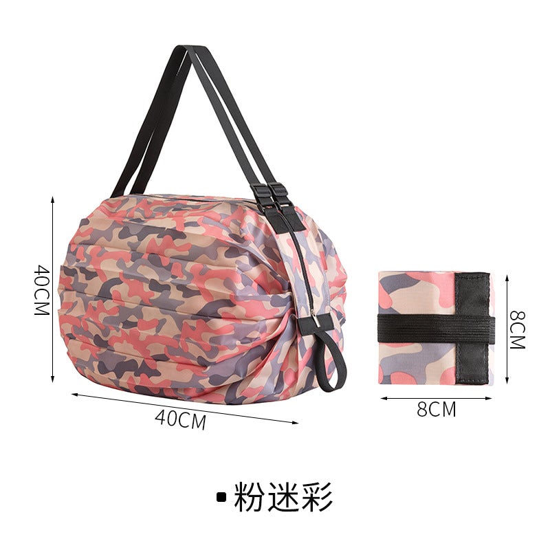 Foldable Nylon Shopping Bag – Waterproof Large Capacity Travel Satchel in Pink Camouflage - Image 1