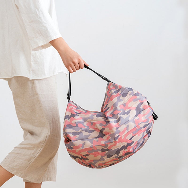Foldable Nylon Shopping Bag – Waterproof Large Capacity Travel Satchel in Pink Camouflage - Image 4