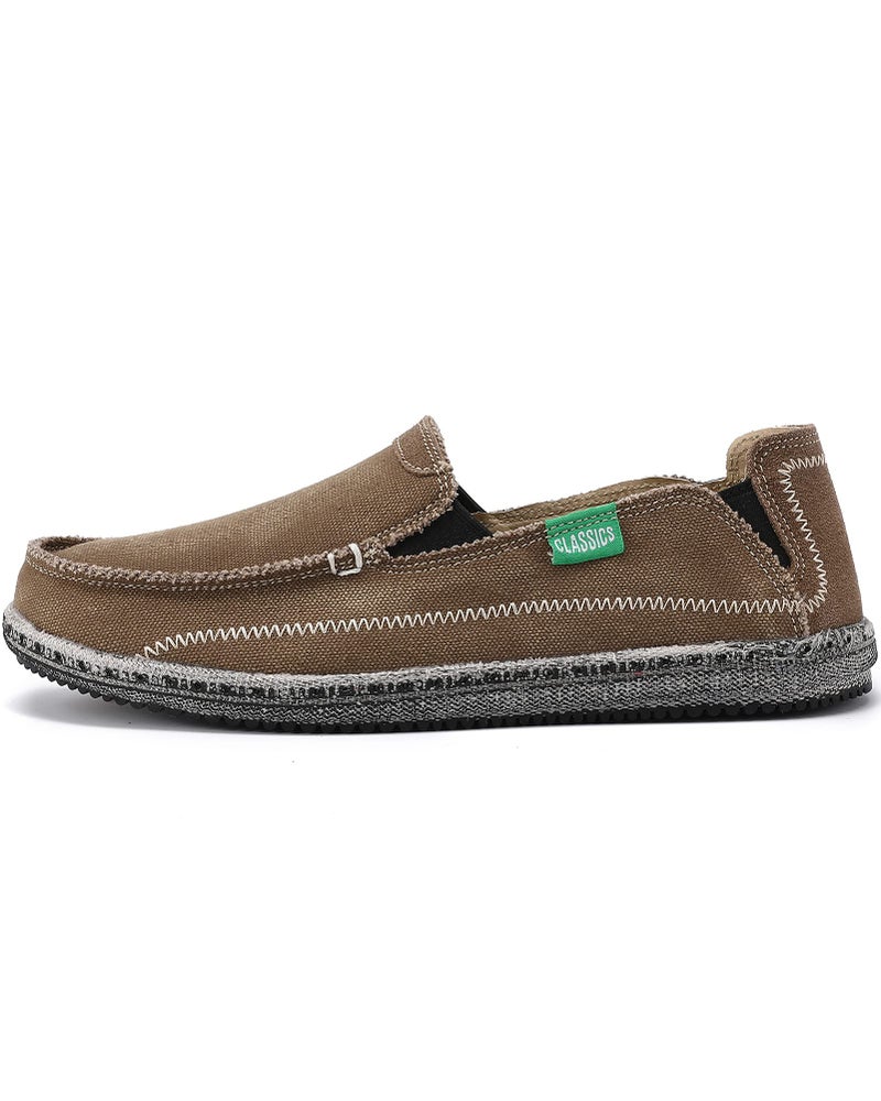 VILOCY Mens Slip on Deck Shoes Zero Drop Casual Canvas Loafer Vintage Flat Boat Shoes Dark Brown US5 EU39 - Image 4