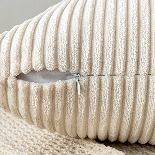 EMEMA Throw Pillow Covers Corduroy Decorative Soft Striped Square Cushion Covers Spring Pillowcases for Couch Sofa Bedroom Chair Car 16x16 Inch Pack of 2, Cream White - Image 3