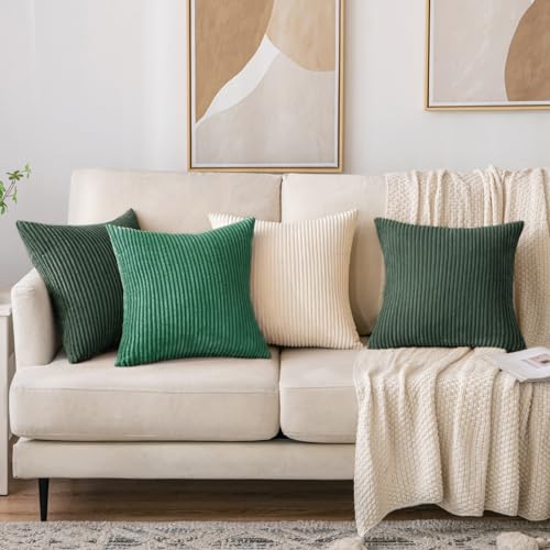 EMEMA Throw Pillow Covers Corduroy Decorative Soft Striped Square Cushion Covers Spring Pillowcases for Couch Sofa Bedroom Chair Car 16x16 Inch Pack of 2, Cream White - Image 4