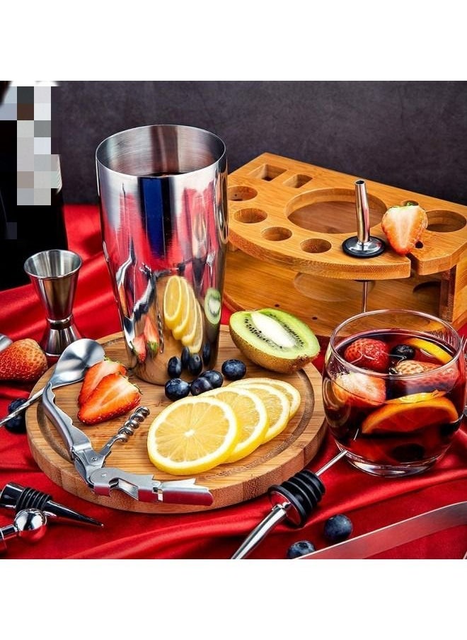 GGEROU - 12-Piece Cocktail Shaker Set Bartender Kit With Bamboo Stand,Professional Bar Bartender Shaker Set,750ml - Image 1