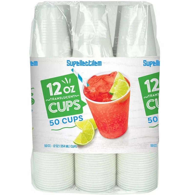 Supellectilem 12 oz Plastic Cups  50 Pack  Clear Translucent Disposable Cold Party Cups