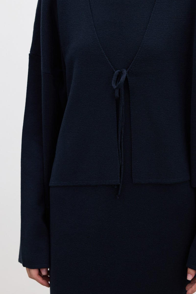 Manuka Lace-Up Knit Cardigan Navy Blue  - Image 5