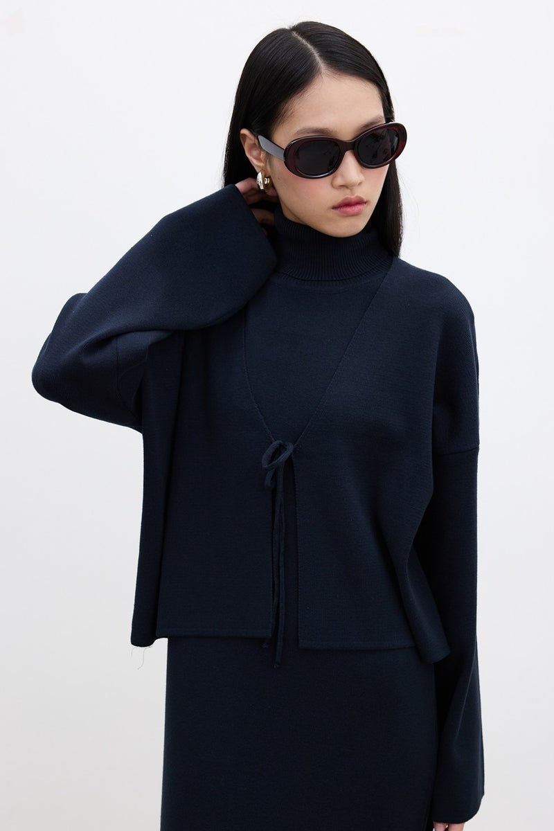 Manuka Lace-Up Knit Cardigan Navy Blue  - Image 1