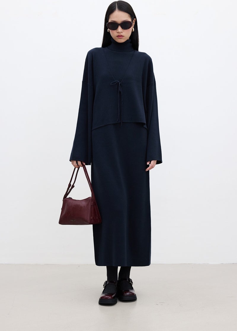 Manuka Lace-Up Knit Cardigan Navy Blue  - Image 3