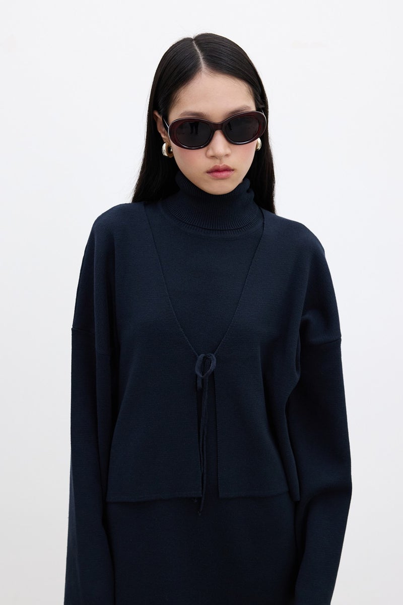 Manuka Lace-Up Knit Cardigan Navy Blue  - Image 2