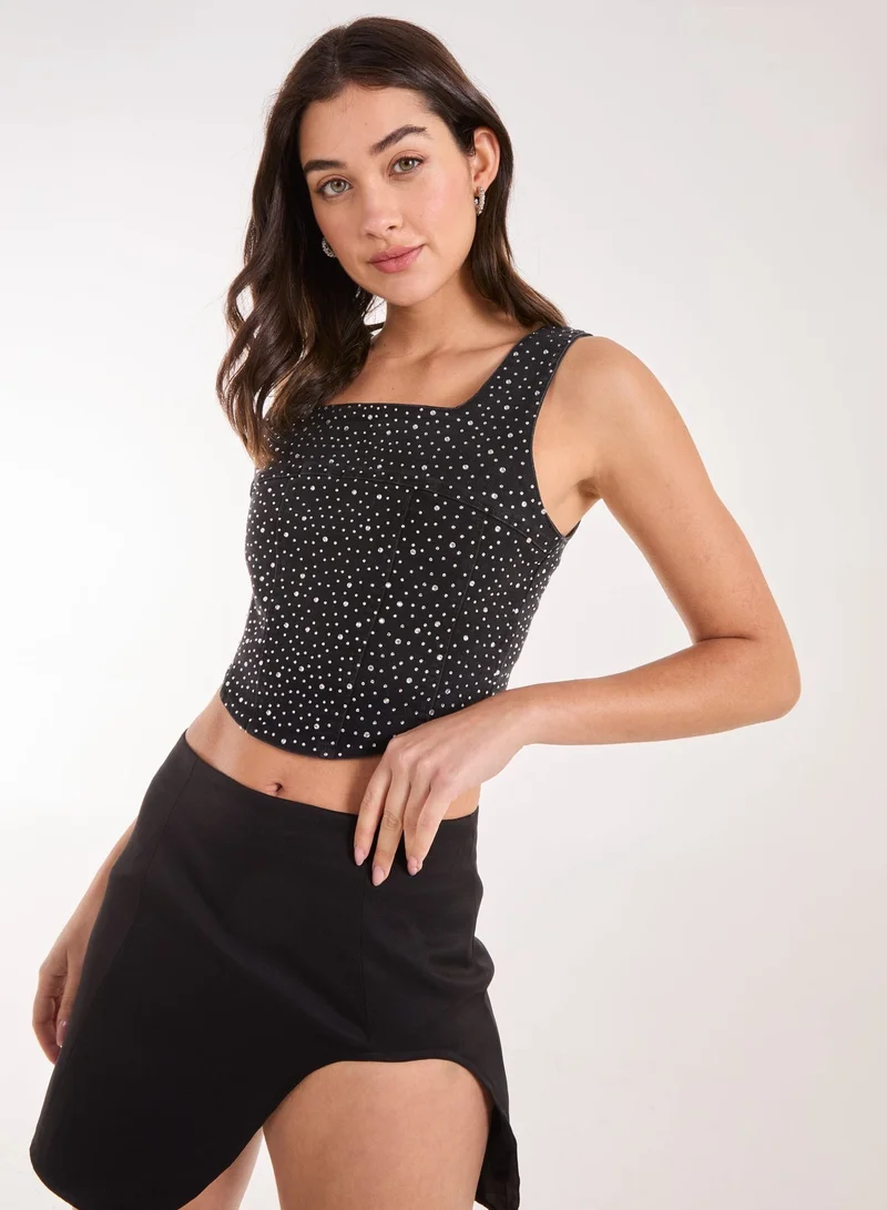 Pink Vanilla  Diamante Denim Crop Top for Women | Best Price UAE