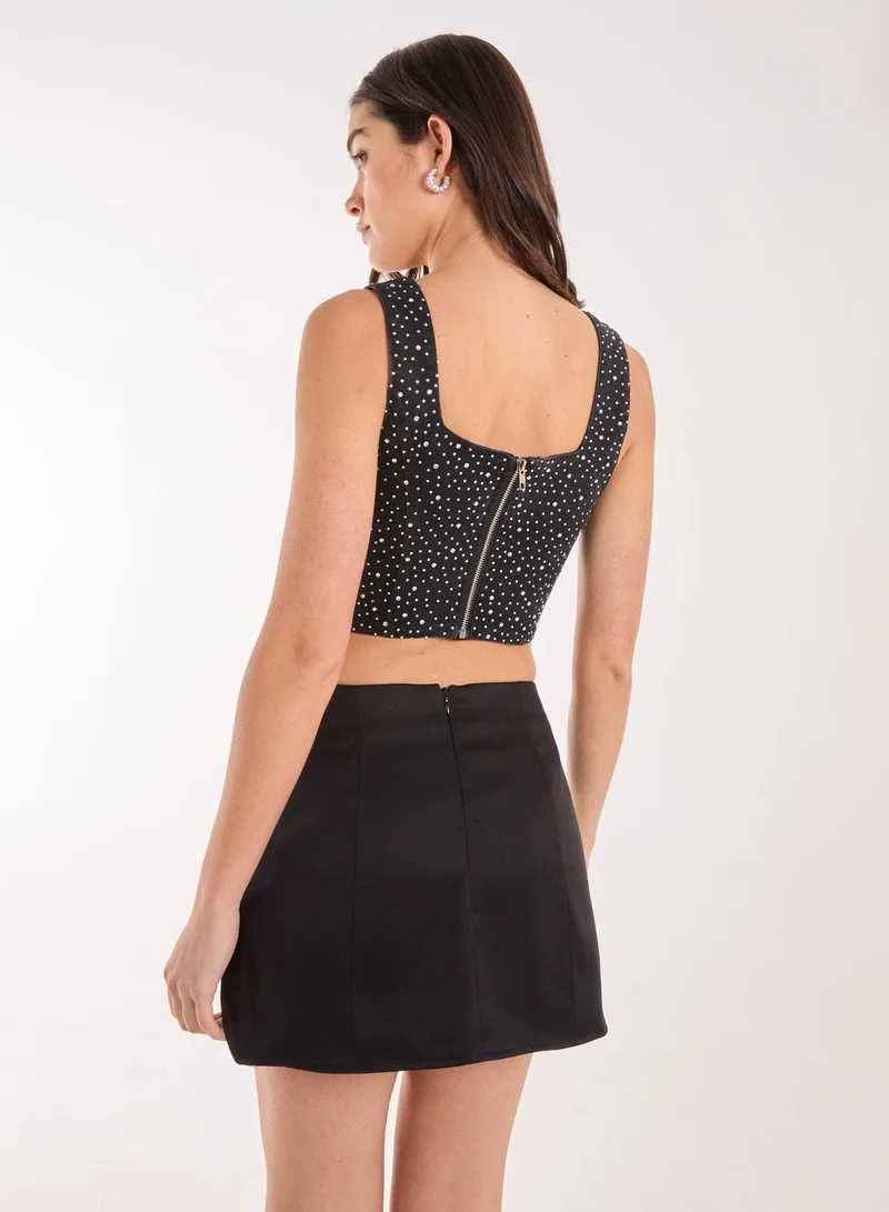 Pink Vanilla Diamante Denim Crop Top