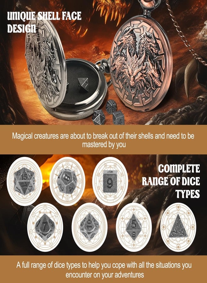 Banloga D&D Dice Set,7PCS Metal Dice for Dungeons and Dragons,Mini Dice Set with Pocket Watch Case,Role Playing Board Games Accessories (Dragon, Ancient Silver) - Image 2