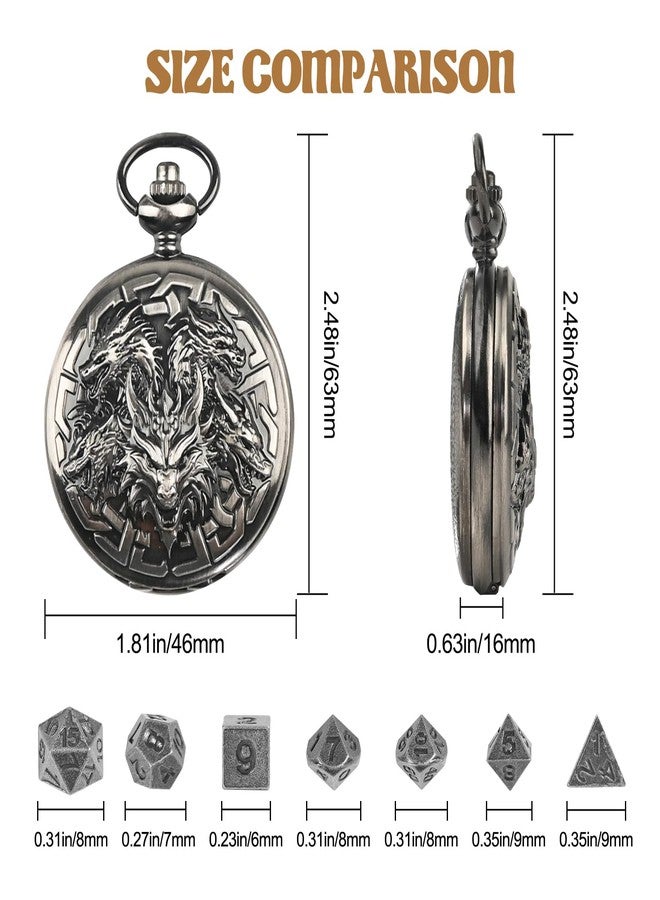 Banloga D&D Dice Set,7PCS Metal Dice for Dungeons and Dragons,Mini Dice Set with Pocket Watch Case,Role Playing Board Games Accessories (Dragon, Ancient Silver) - Image 3