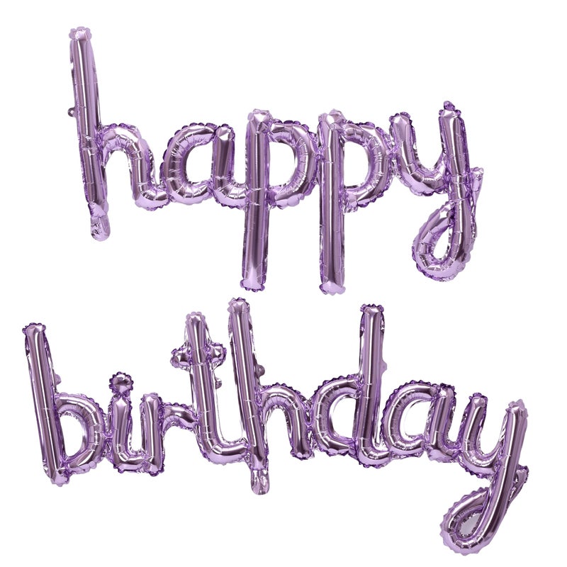 YPSelected Happy Birthday Balloons 16 Inch Hanging 3D Birthday Banner Silver Foil Cursive Script for Kids and Adults Birthday Party Decorations Supplies (Purple) - Image 1