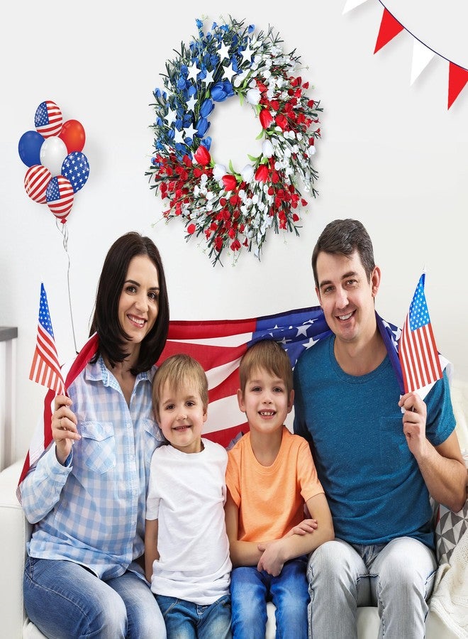Enhon 250th Anniversary Patriotic Wreath, 4th of July Patriotic Wreath for Front Door, Red White and Blue Tulip Flower with Stars, Ideal for 2026 Independence Day & Memorial Day Decor - Image 5