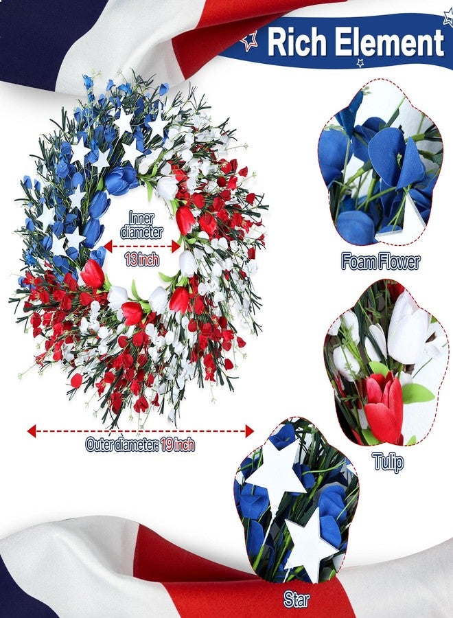 Enhon 250th Anniversary Patriotic Wreath, 4th of July Patriotic Wreath for Front Door, Red White and Blue Tulip Flower with Stars, Ideal for 2026 Independence Day & Memorial Day Decor - Image 2