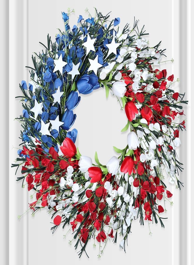 Enhon 250th Anniversary Patriotic Wreath, 4th of July Patriotic Wreath for Front Door, Red White and Blue Tulip Flower with Stars, Ideal for 2026 Independence Day & Memorial Day Decor - Image 1