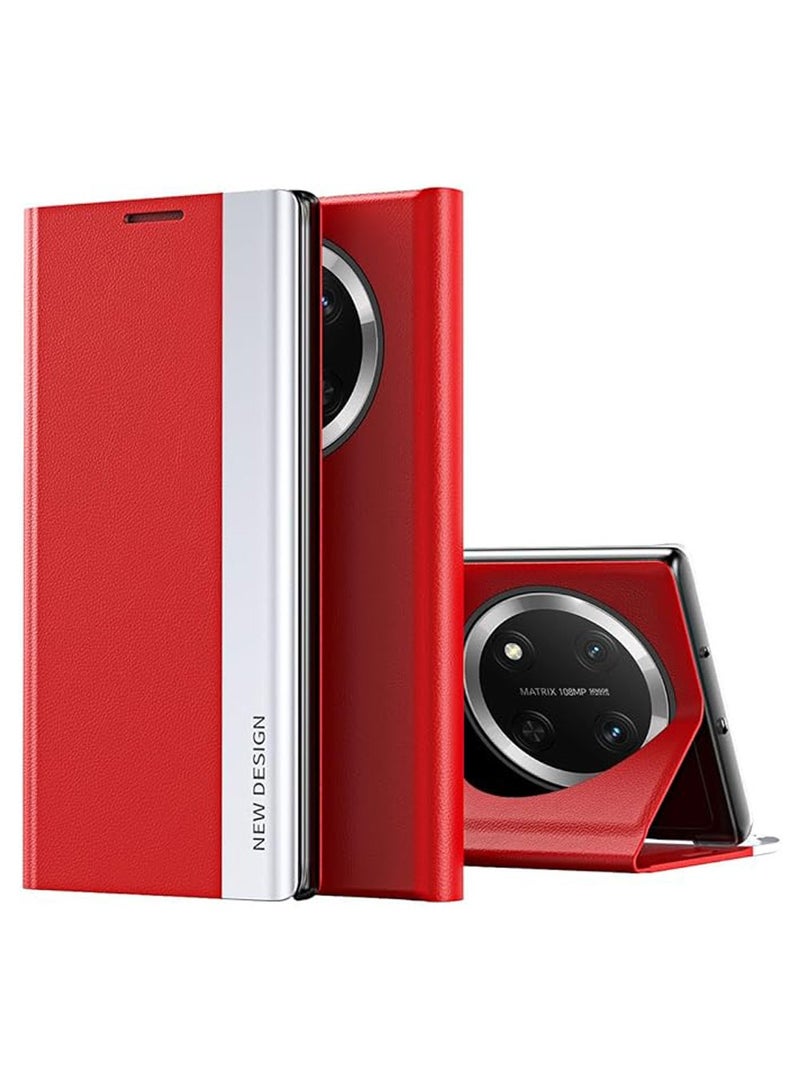 X-level Honor X9c Flip Case,Ultra Slim TPU Leather Full Body Protection Magnetic Stand Shockproof Phone Cover,Red - Image 1