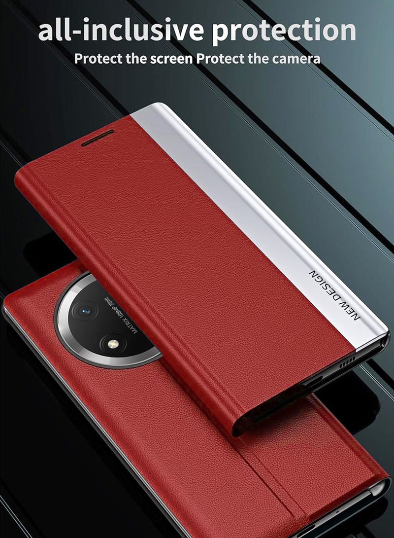 X-level Honor X9c Flip Case,Ultra Slim TPU Leather Full Body Protection Magnetic Stand Shockproof Phone Cover,Red - Image 4