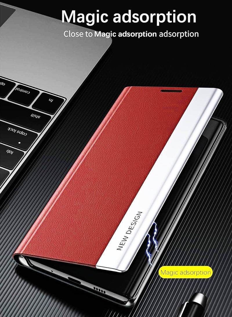 X-level Honor X9c Flip Case,Ultra Slim TPU Leather Full Body Protection Magnetic Stand Shockproof Phone Cover,Red - Image 5