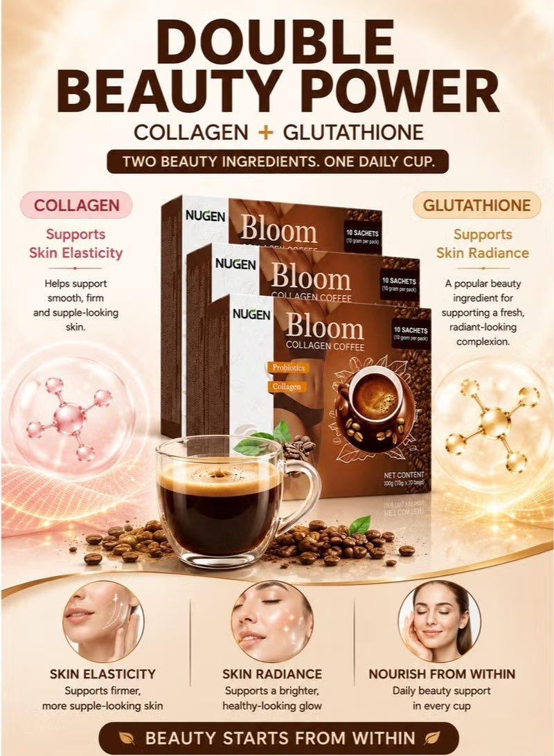 NUGEN 3-PACK Bloom Collagen Coffee 100% Organic and Glutathione, Diet Coffee Slimming Coffee Gluta Collagen Detox Premium with Collagen Coffee (10g*10bags*3) - Image 2