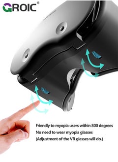 GROIC Black VR Glasses, 3D Virtual Reality Headset Compatible with iPhone & Android Phone, Universal Virtual Reality Goggles for Kids & Adults, 2K Anti-Blue Lenses, Adjustable Pupil & Object Distance  - Image 2