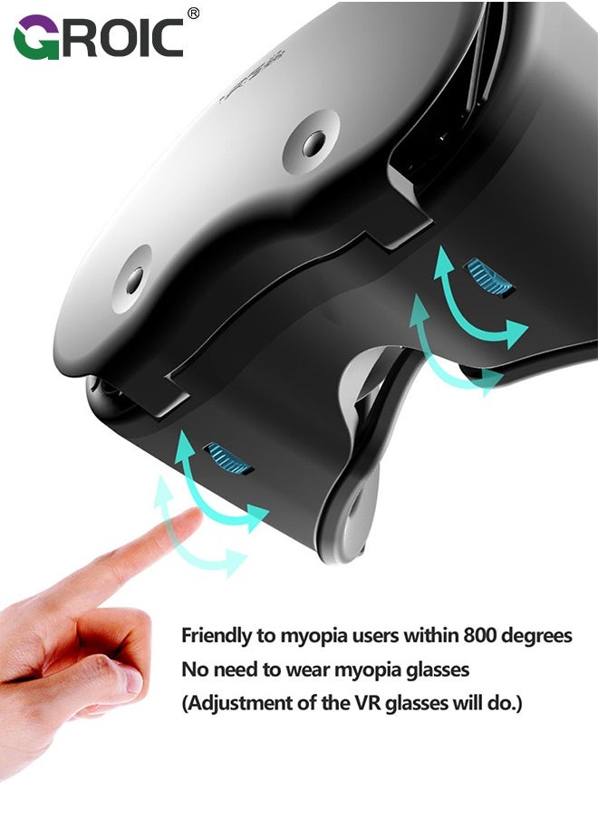 GROIC - Black VR Glasses, 3D Virtual Reality Headset Compatible with iPhone & Android Phone, Universal Virtual Reality Goggles for Kids & Adults, 2K Anti-Blue Lenses, Adjustable Pupil & Object Distance - Image 1