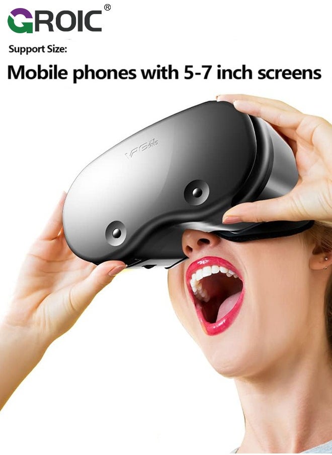 GROIC - Black VR Glasses, 3D Virtual Reality Headset Compatible with iPhone & Android Phone, Universal Virtual Reality Goggles for Kids & Adults, 2K Anti-Blue Lenses, Adjustable Pupil & Object Distance - Image 1