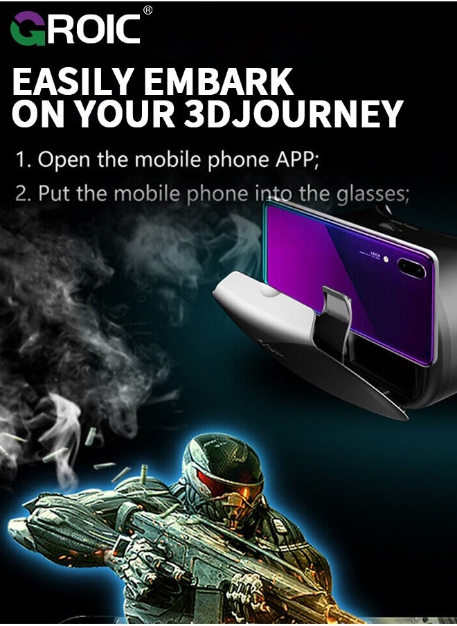 GROIC - Black VR Glasses, 3D Virtual Reality Headset Compatible with iPhone & Android Phone, Universal Virtual Reality Goggles for Kids & Adults, 2K Anti-Blue Lenses, Adjustable Pupil & Object Distance - Image 1