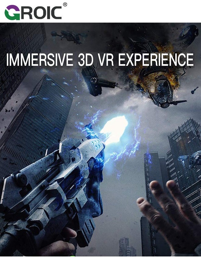 GROIC - Black VR Glasses, 3D Virtual Reality Headset Compatible with iPhone & Android Phone, Universal Virtual Reality Goggles for Kids & Adults, 2K Anti-Blue Lenses, Adjustable Pupil & Object Distance - Image 1