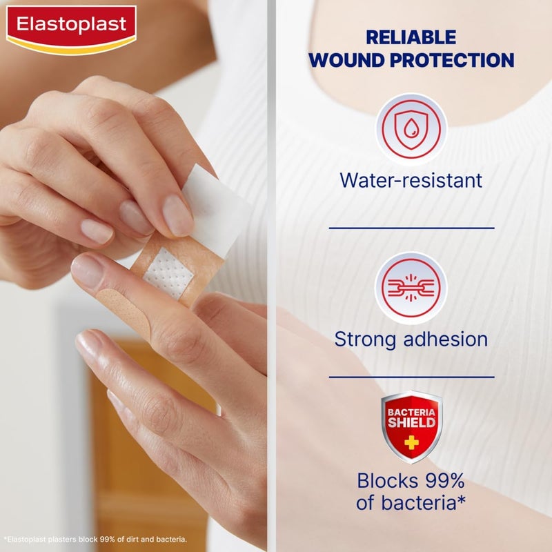 Elastoplast Water Resistant Plastic Plasters 20 Pieces Dirt and WaterResistant Waterproof Ideal for First Aid Strong Adhesion with NonStick Wound Pad Breathable Material Tan - Image 3