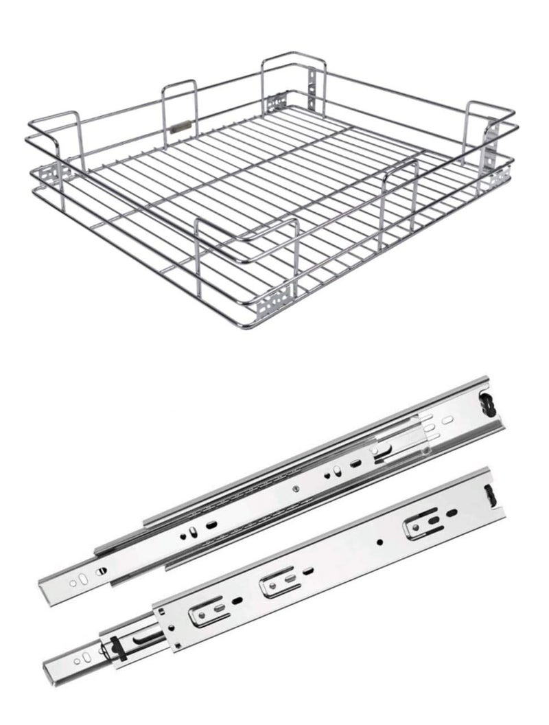 IZMAH Stainless Steel Plain Kitchen Basket Premium Modular Cabinet Organizer Plain Basket with 20 Inch Telescopic Channel 21W x 20L x 4H Inches Efficient Kitchen Storage Solution - Image 1