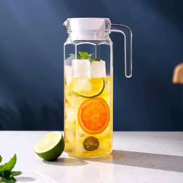 VILON Glass Iced Drink Dispensers with Spout and Tap Steel Lid | Cold Beverage Dispenser for Beer, Water, Cocktails, and More | Capacity 5 litres, Clear (Glass JUG) - Image 1