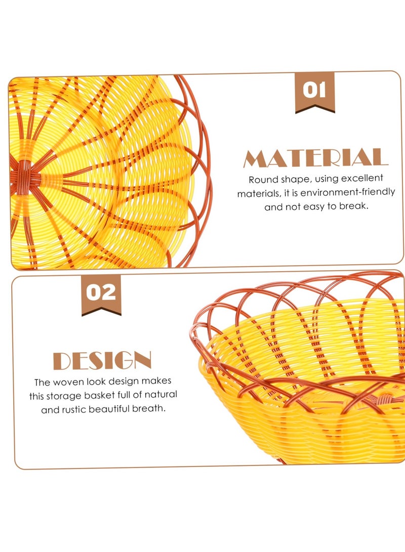 KASTWAVE Round Woven Bread Basket, 4 PCS Hand-Woven Wicker Bread,  Gift Baskets Imitation Rattan Fruit Basket, Imitation Rattan Basket for Kitchen, Restaurant, Outdoor - Image 2