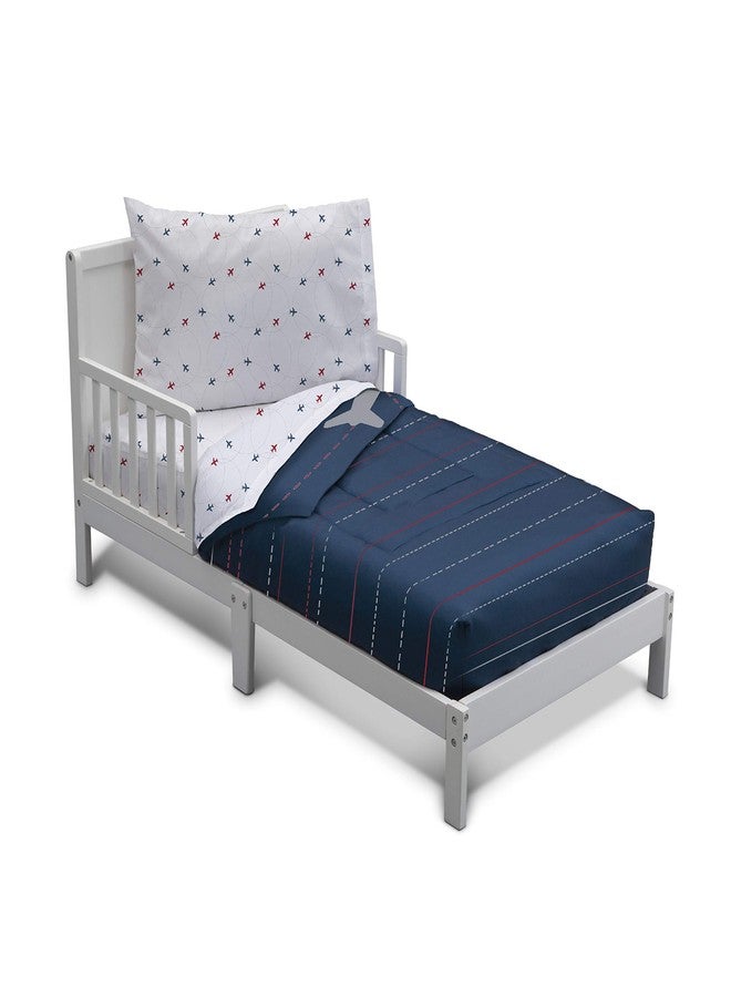Delta Children 4 Piece Toddler Bedding Set for Boys - Reversible 2-in-1 Comforter - Includes Fitted Comforter to Keep Little Ones Snug, Bottom Sheet, Top Sheet, Pillow Case - Airplane Flight Plan - Image 2