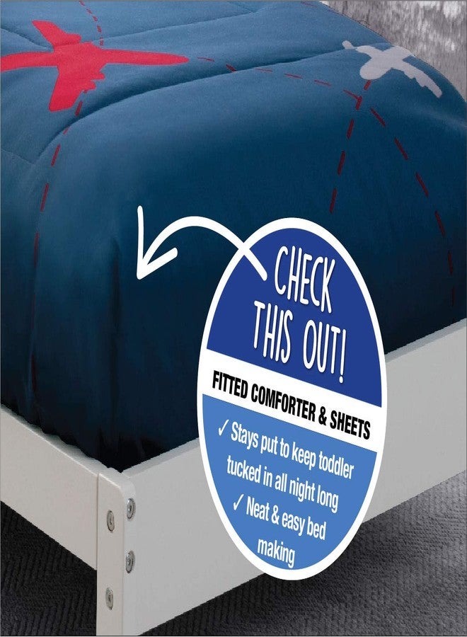 Delta Children 4 Piece Toddler Bedding Set for Boys - Reversible 2-in-1 Comforter - Includes Fitted Comforter to Keep Little Ones Snug, Bottom Sheet, Top Sheet, Pillow Case - Airplane Flight Plan - Image 3